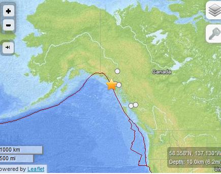 美国阿拉斯加州东南近海发生5.9级地震（图）